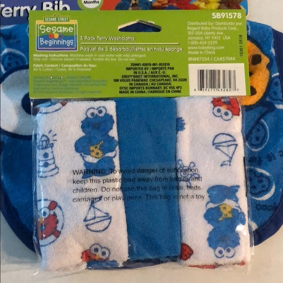 Sesame Street Cookie Monster Baby Set Bib & Cloths - Picture 4 of 6